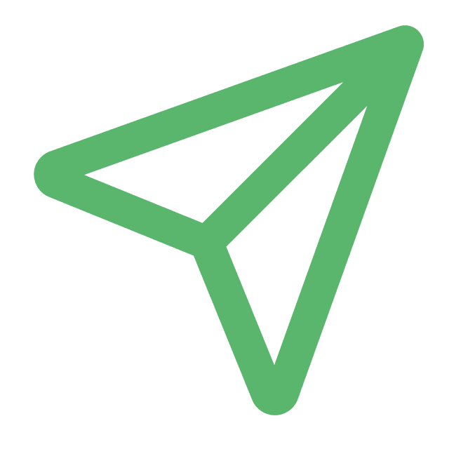 A simple green paper plane icon with bold lines on a light gray background, resembling a classic paper airplane or a send/message symbol.