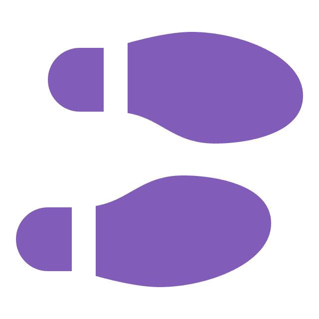Two purple shoeprints facing up and down on a light gray background, representing footsteps.